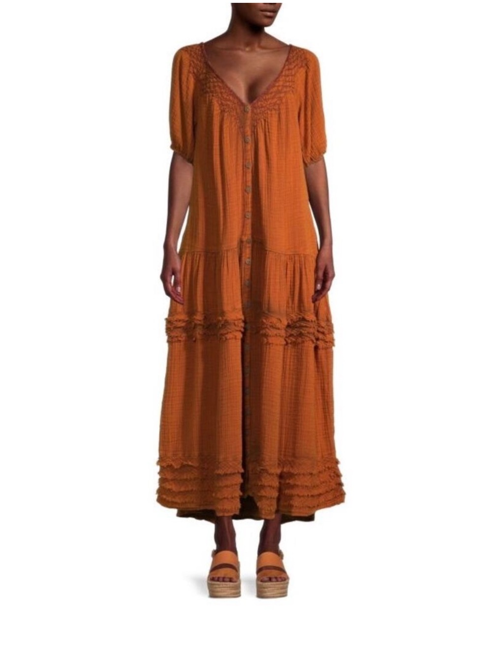 Free People Sunday Stroll Maxi Dress Rust Orange Cotton Sz M